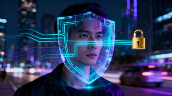 Digital shield protecting a person from identity theft.